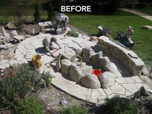 outdoor fire pit under construction