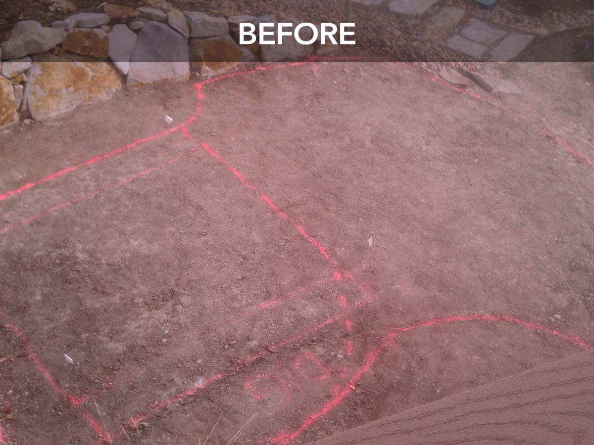 Before photo of patio with hot tub Before photo of patio with hot tub