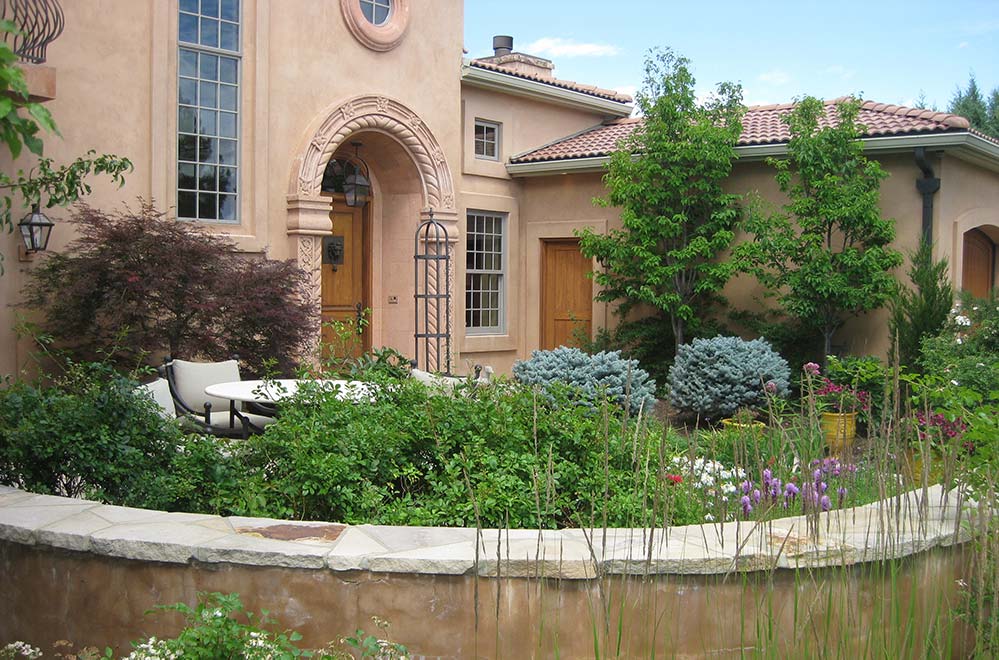 A beautiful front courtyard at residence in University Park area of Colorado Springs, CO for a client that is an avid gardener.
